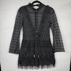 Meghan Los Angeles Black Lace Crochet Embroidered Designer Dress Sz 0 Boho